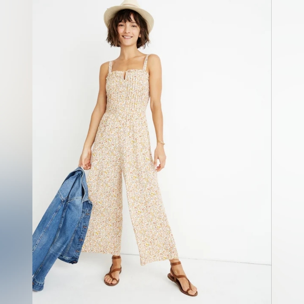 Madewell Pintuck Cami Jumpsuit in Blossoming Vines Floral Wide Leg - 8 - Picture 16 of 16